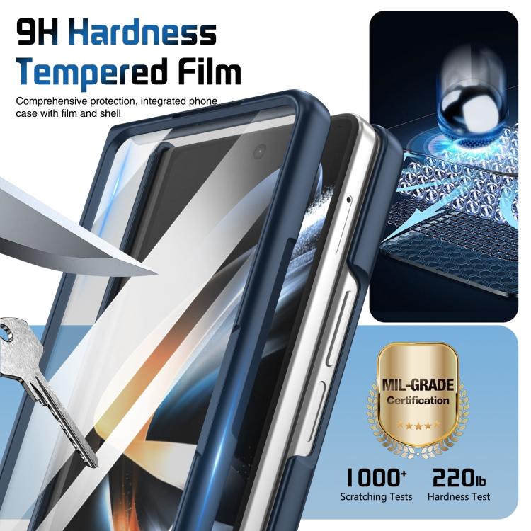 Funda para teléfono con soporte para lente integrada y correa para Samsung Galaxy Z Fold4 (azul oscuro)