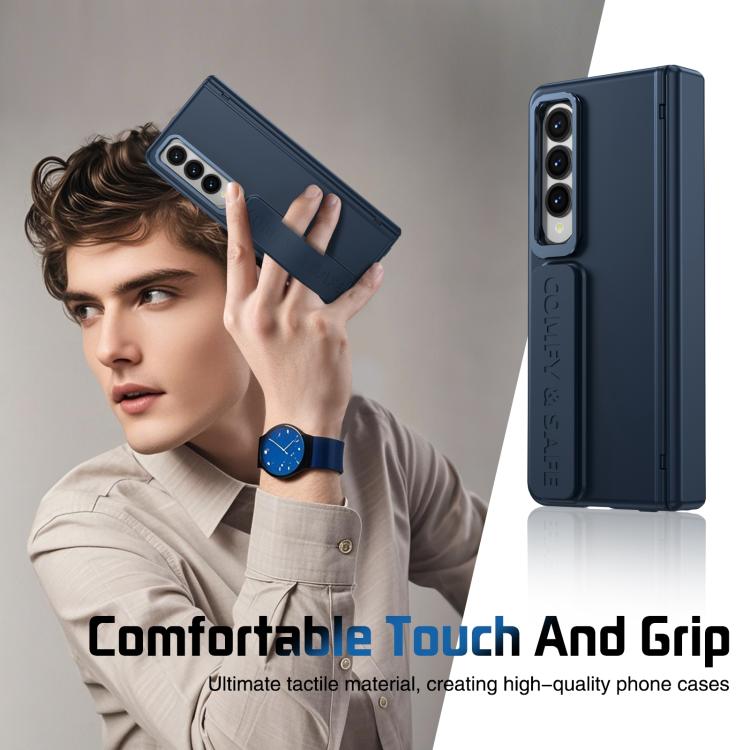 Funda para teléfono con soporte para lente integrada y correa para Samsung Galaxy Z Fold4 (azul oscuro)