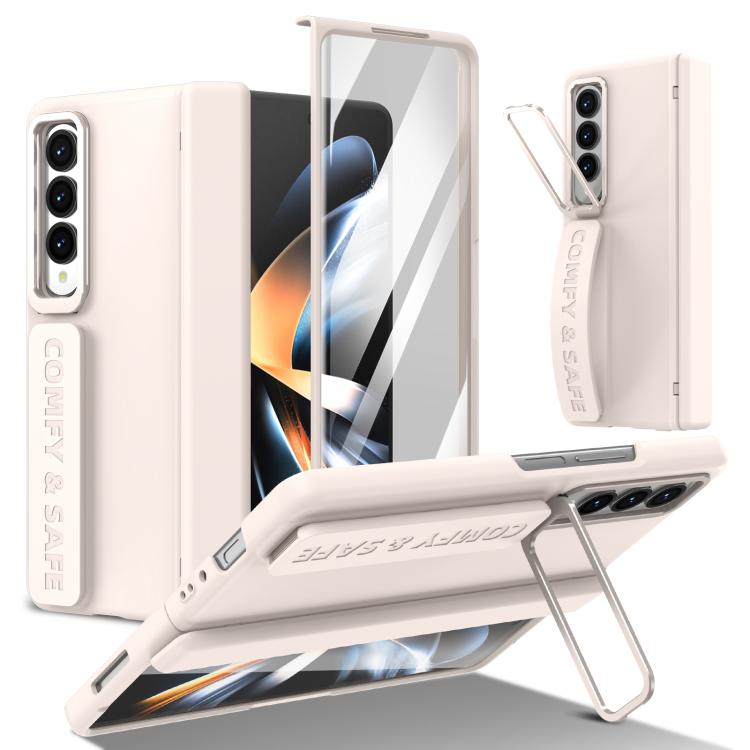 Funda para teléfono con soporte para lente integrado y correa para Samsung Galaxy Z Fold4 (albaricoque)