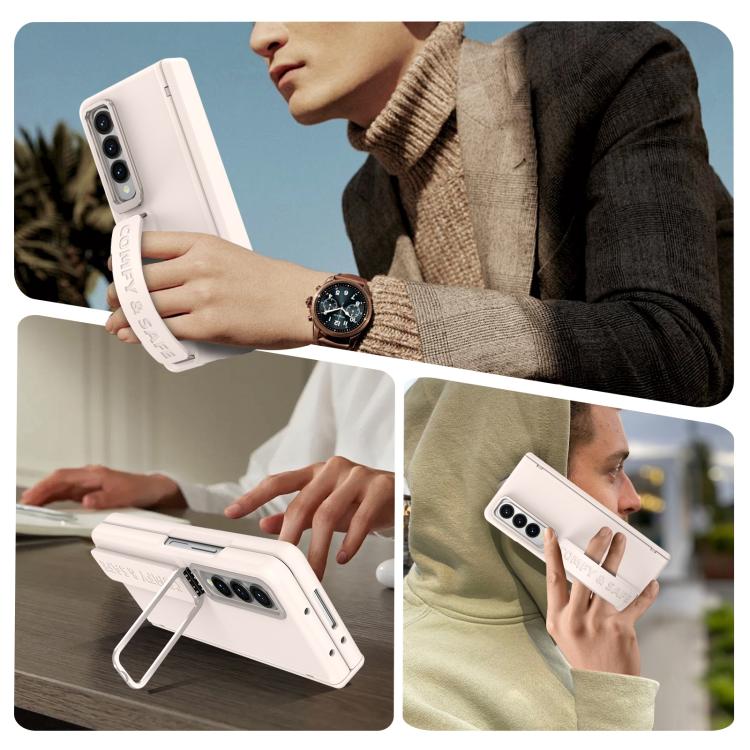 Funda para teléfono con soporte para lente integrado y correa para Samsung Galaxy Z Fold4 (albaricoque)