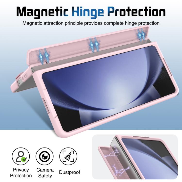 Funda para teléfono con soporte para lente integrada y correa para Samsung Galaxy Z Fold5 (rosa)