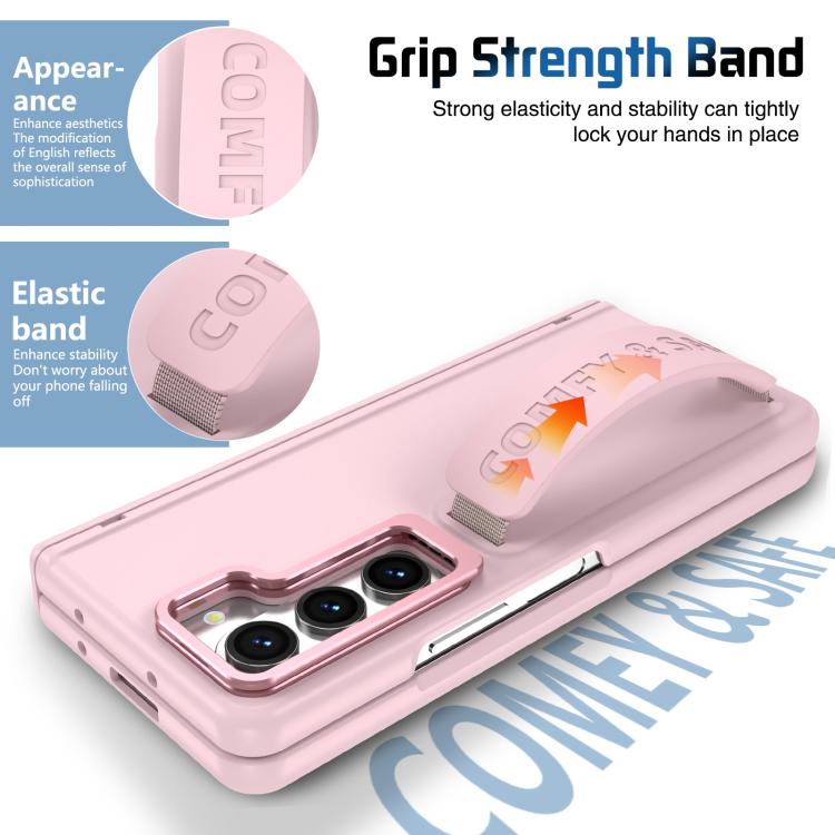 Funda para teléfono con soporte para lente integrada y correa para Samsung Galaxy Z Fold5 (rosa)