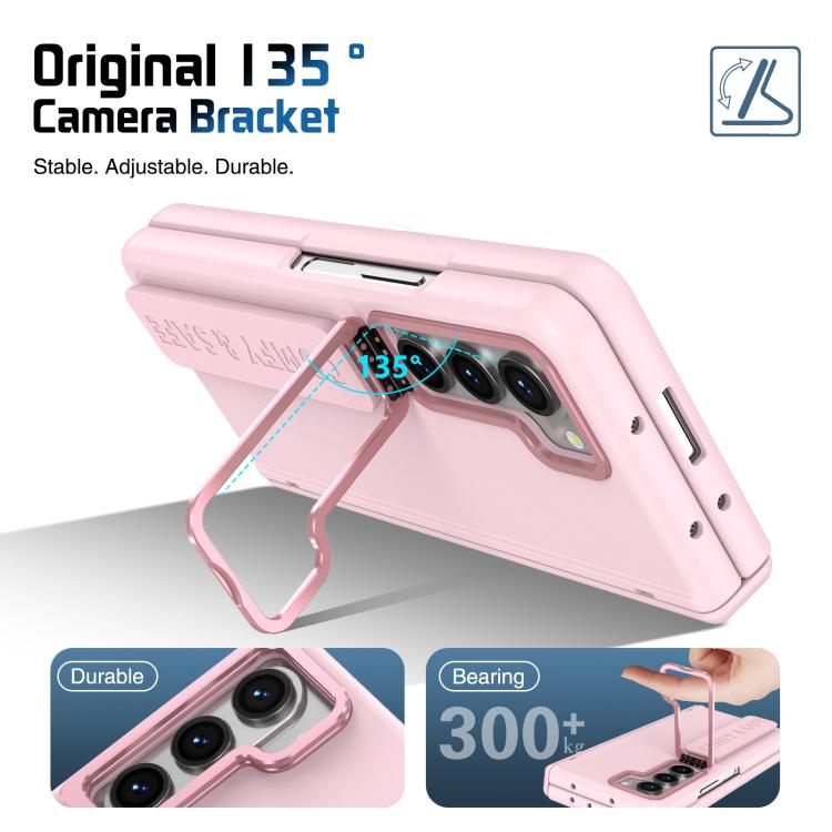 Funda para teléfono con soporte para lente integrada y correa para Samsung Galaxy Z Fold5 (rosa)