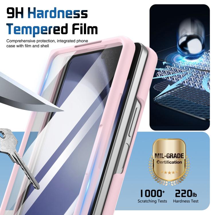 Funda para teléfono con soporte para lente integrada y correa para Samsung Galaxy Z Fold5 (rosa)