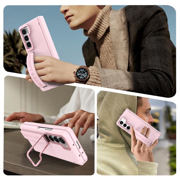 Funda para teléfono con soporte para lente integrada y correa para Samsung Galaxy Z Fold5 (rosa)