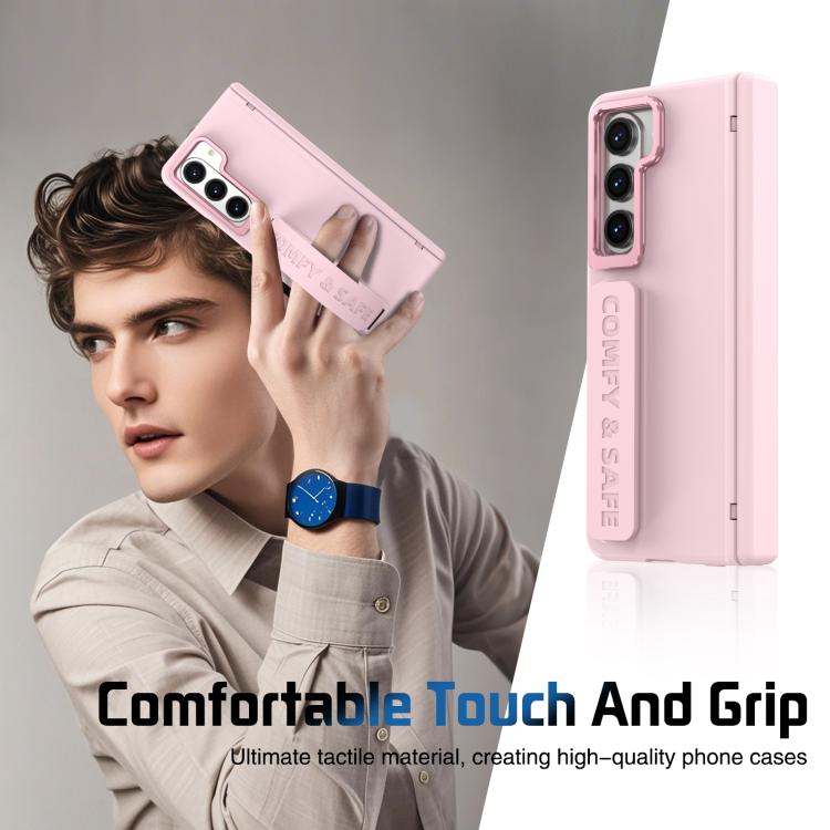 Funda para teléfono con soporte para lente integrada y correa para Samsung Galaxy Z Fold5 (rosa)