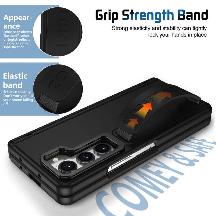 Funda para teléfono con soporte y correa para Samsung Galaxy Z Fold5 (negro)