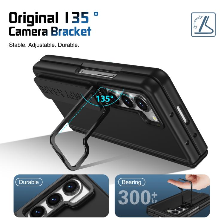 Funda para teléfono con soporte y correa para Samsung Galaxy Z Fold5 (negro)