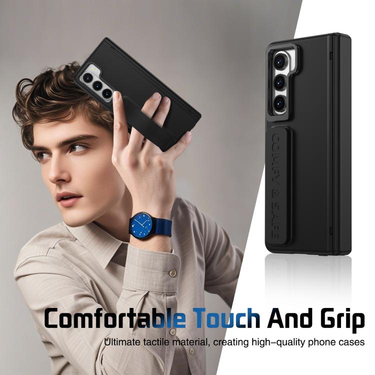 Funda para teléfono con soporte y correa para Samsung Galaxy Z Fold5 (negro)