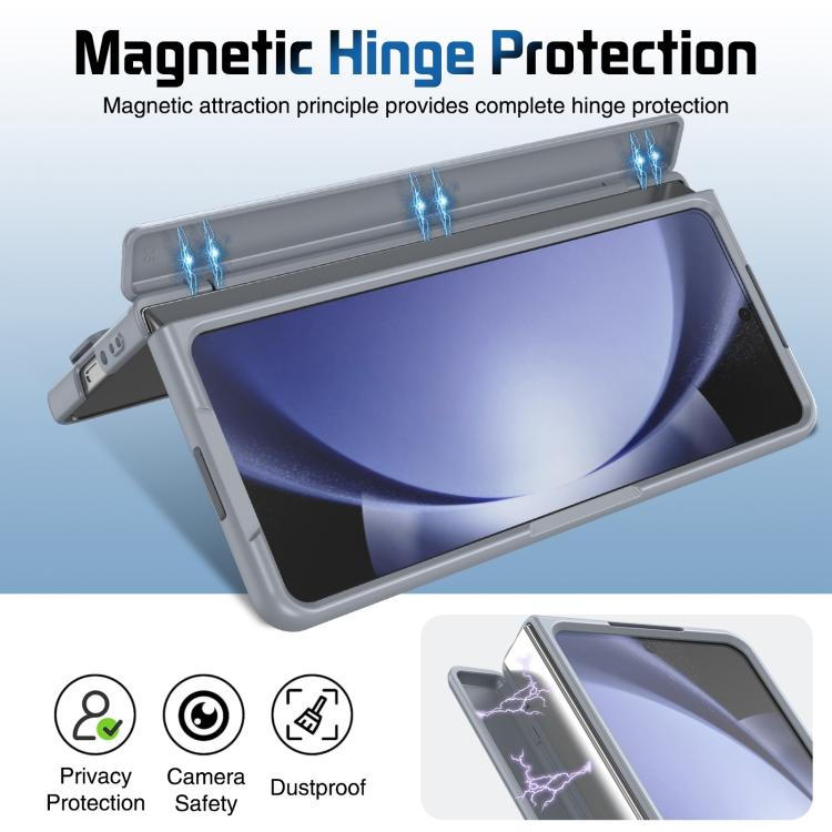 Funda para teléfono con soporte para lente integrada y correa para Samsung Galaxy Z Fold5 (gris)