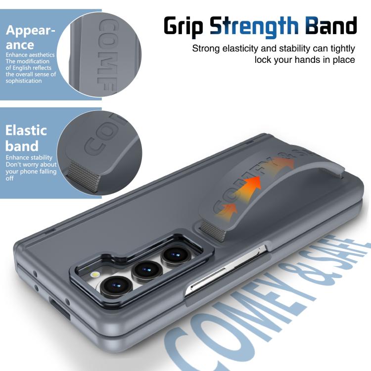 Funda para teléfono con soporte para lente integrada y correa para Samsung Galaxy Z Fold5 (gris)
