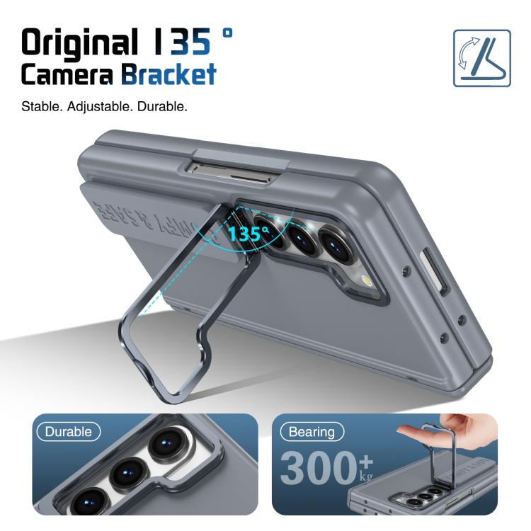 Funda para teléfono con soporte para lente integrada y correa para Samsung Galaxy Z Fold5 (gris)