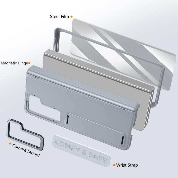 Funda para teléfono con soporte para lente integrada y correa para Samsung Galaxy Z Fold5 (gris)