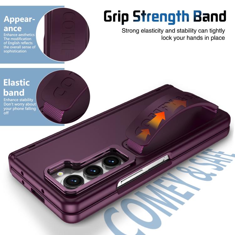Funda para teléfono con soporte para lente integrada y correa para Samsung Galaxy Z Fold5 (rojo vino)