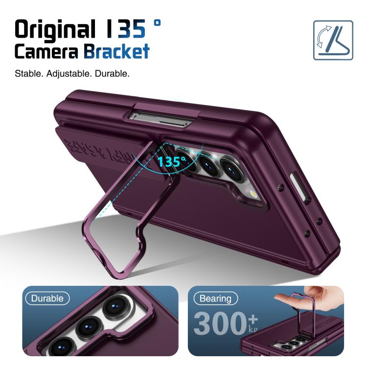 Funda para teléfono con soporte para lente integrada y correa para Samsung Galaxy Z Fold5 (rojo vino)