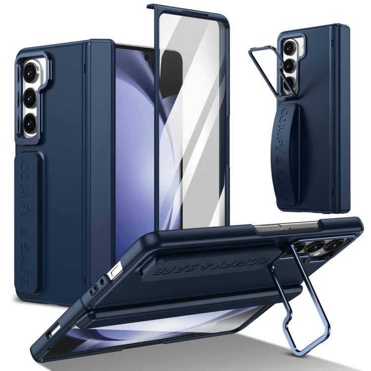 Funda para teléfono con soporte para lente integrada y correa para Samsung Galaxy Z Fold5 (azul oscuro)