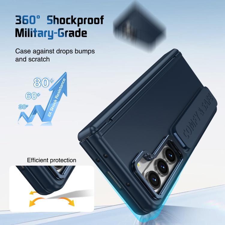 Funda para teléfono con soporte para lente integrada y correa para Samsung Galaxy Z Fold5 (azul oscuro)
