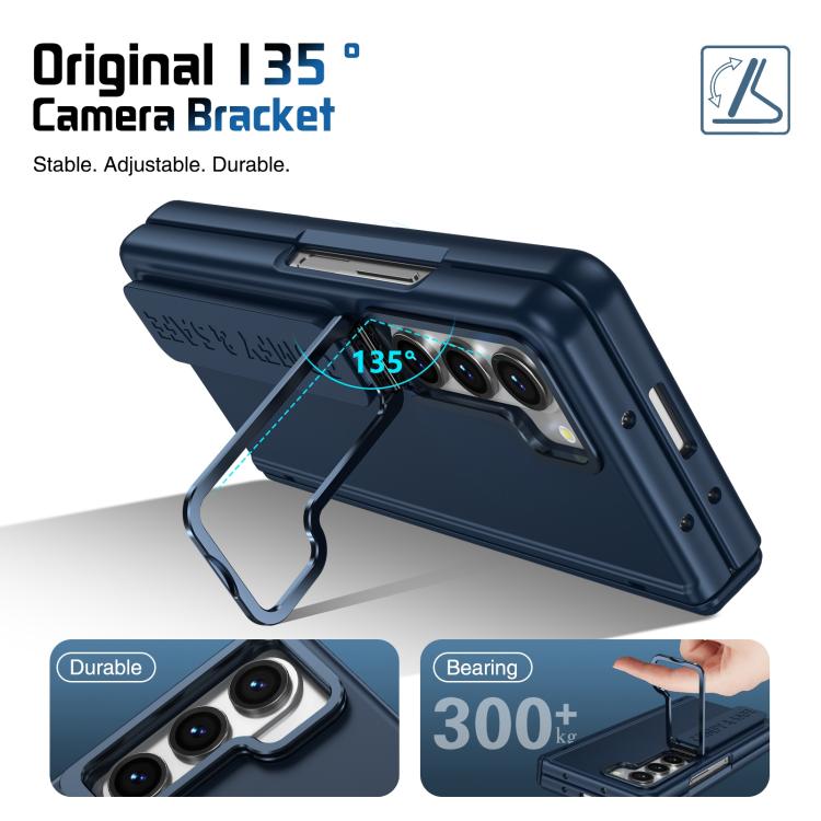 Funda para teléfono con soporte para lente integrada y correa para Samsung Galaxy Z Fold5 (azul oscuro)