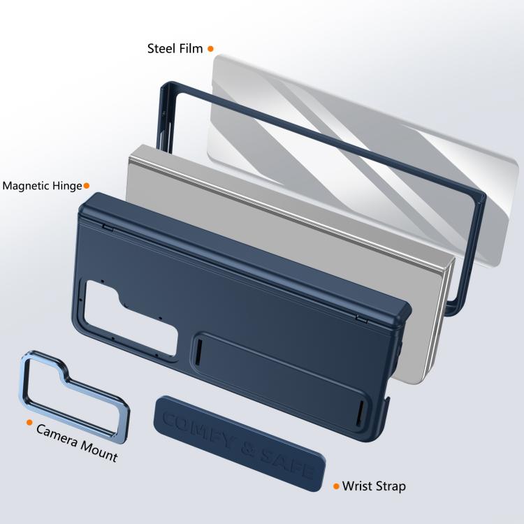 Funda para teléfono con soporte para lente integrada y correa para Samsung Galaxy Z Fold5 (azul oscuro)
