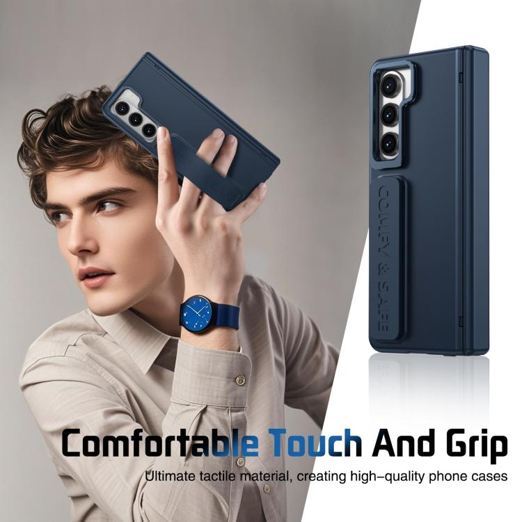 Funda para teléfono con soporte para lente integrada y correa para Samsung Galaxy Z Fold5 (azul oscuro)
