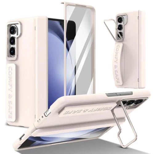 Funda para teléfono con soporte para lente integrada y correa para Samsung Galaxy Z Fold5 (albaricoque)