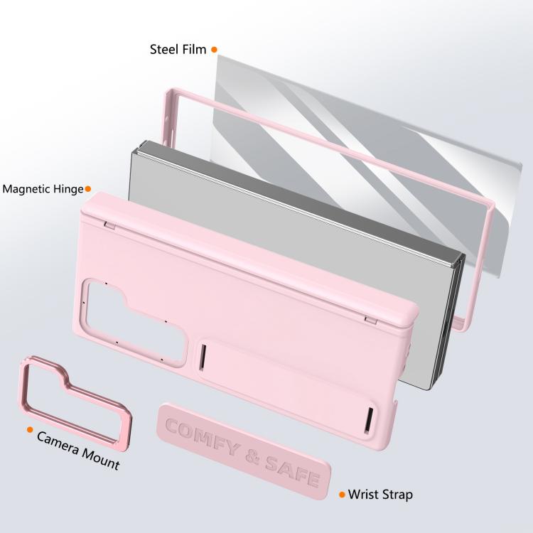 Funda para teléfono con marco de lente integrado y correa para Samsung Galaxy Z Fold6 (rosa)