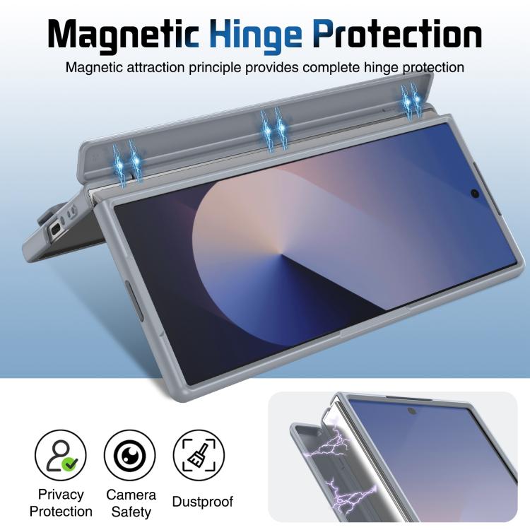 Funda para teléfono con marco de lente integrado y correa para Samsung Galaxy Z Fold6 (gris)