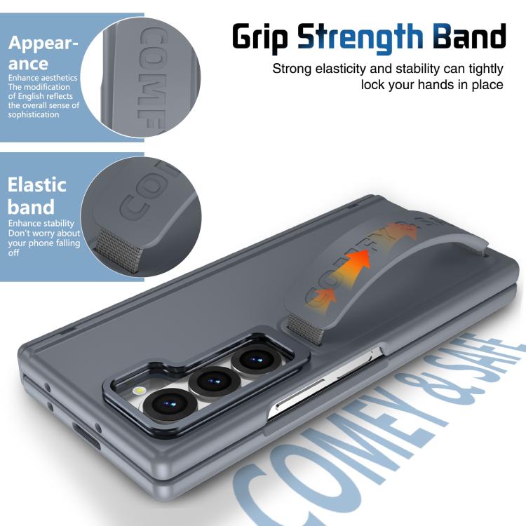 Funda para teléfono con marco de lente integrado y correa para Samsung Galaxy Z Fold6 (gris)