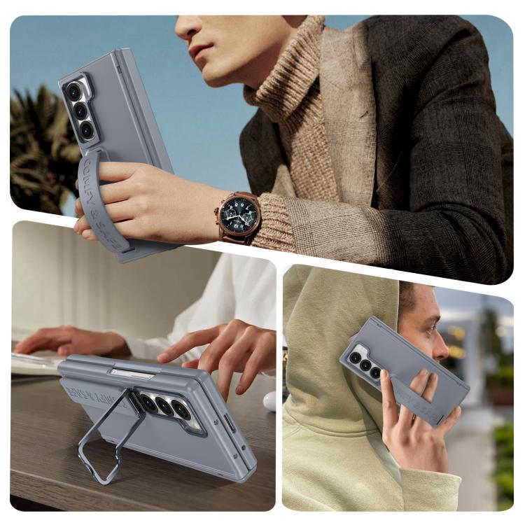 Funda para teléfono con marco de lente integrado y correa para Samsung Galaxy Z Fold6 (gris)