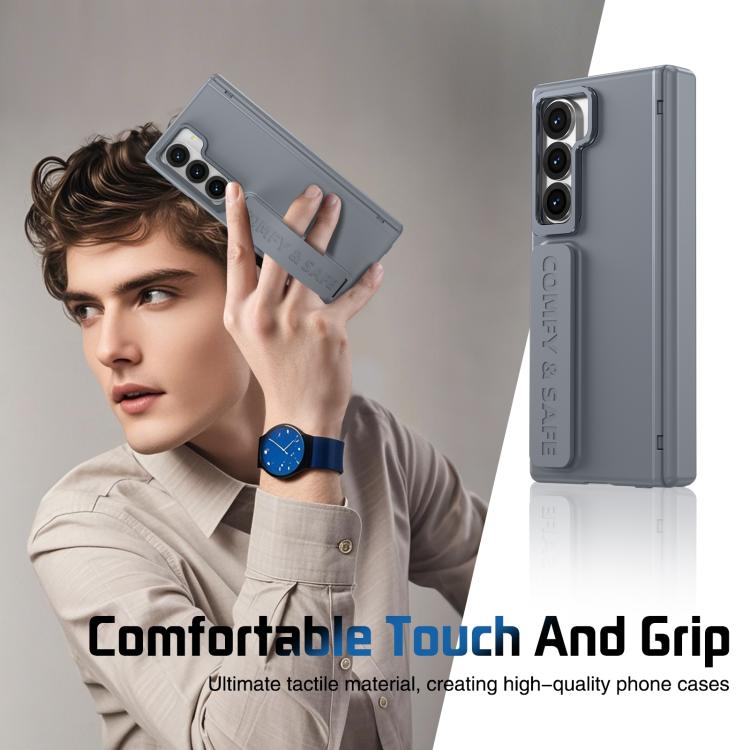 Funda para teléfono con marco de lente integrado y correa para Samsung Galaxy Z Fold6 (gris)