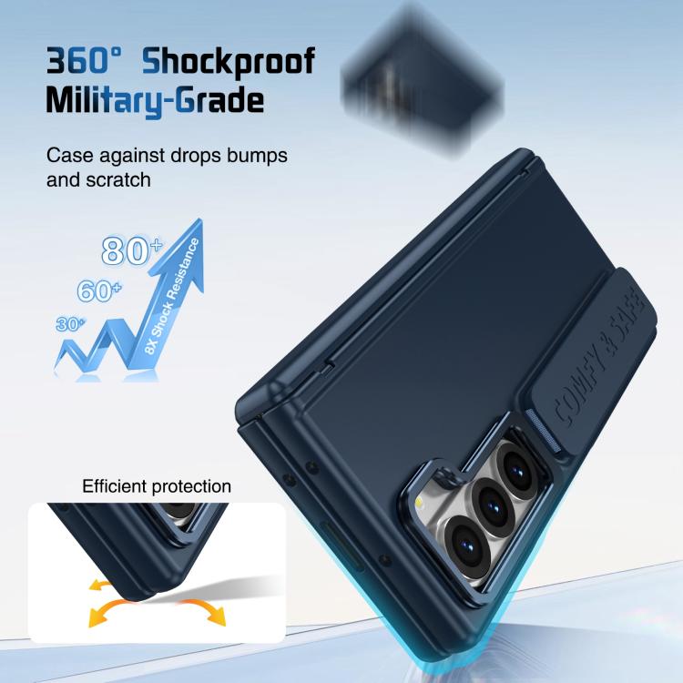 Funda para teléfono con soporte para lente integrada y correa para Samsung Galaxy Z Fold6 (azul oscuro)