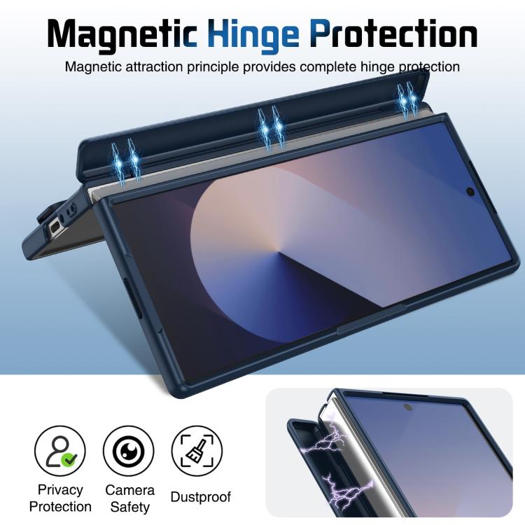 Funda para teléfono con soporte para lente integrada y correa para Samsung Galaxy Z Fold6 (azul oscuro)
