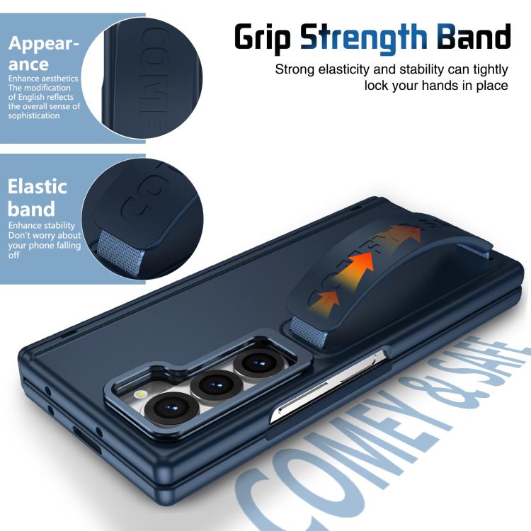 Funda para teléfono con soporte para lente integrada y correa para Samsung Galaxy Z Fold6 (azul oscuro)