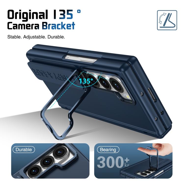 Funda para teléfono con soporte para lente integrada y correa para Samsung Galaxy Z Fold6 (azul oscuro)