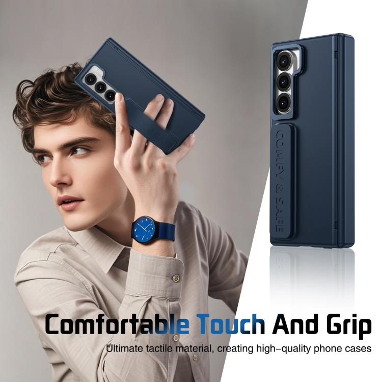 Funda para teléfono con soporte para lente integrada y correa para Samsung Galaxy Z Fold6 (azul oscuro)