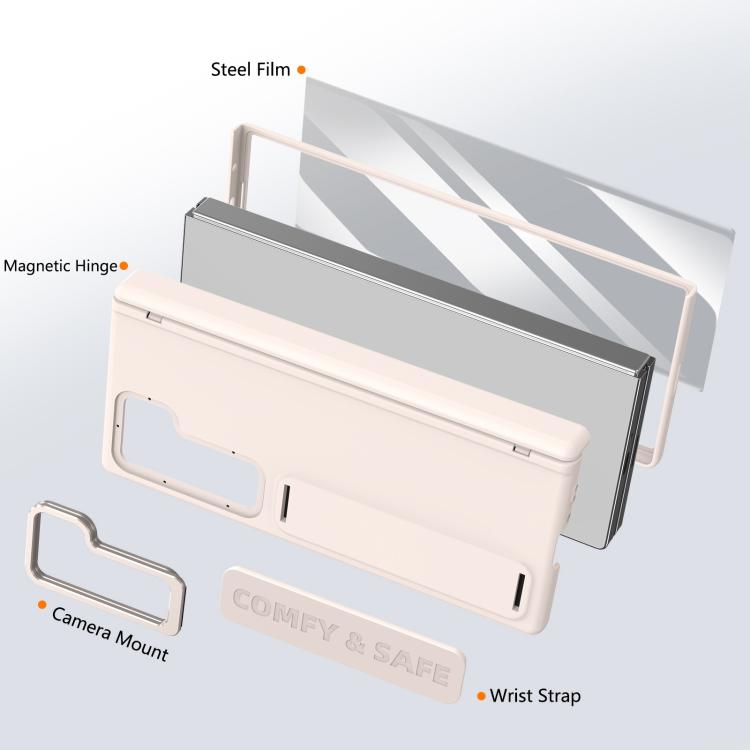 Funda para teléfono con soporte para lente integrada y correa para Samsung Galaxy Z Fold6 (albaricoque)