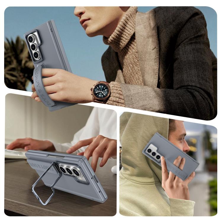 Funda para Samsung Galaxy Z Fold7 con marco de lente integrado y correa para la muñeca (gris)