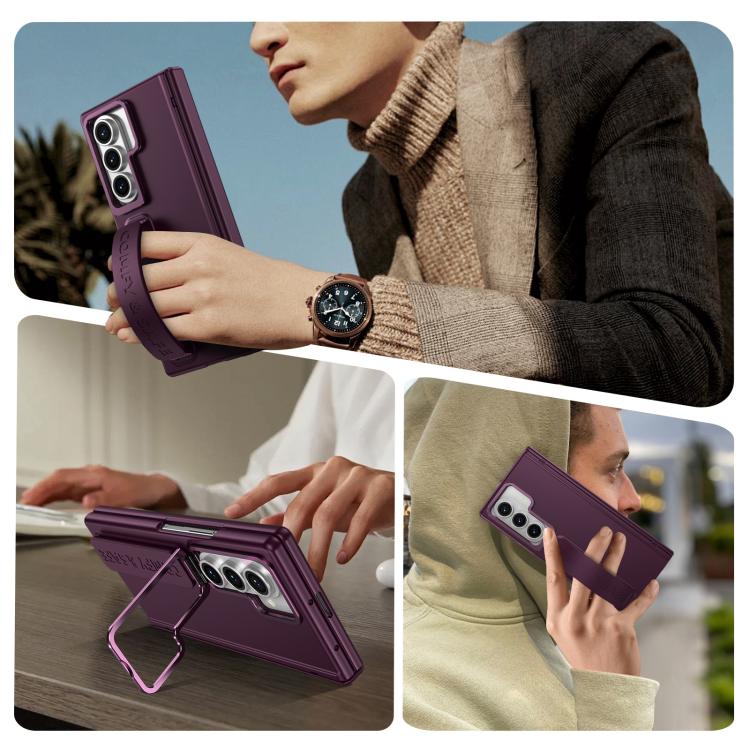 Funda para teléfono con soporte para lente integrada y correa para Samsung Galaxy Z Fold7 (rojo vino)