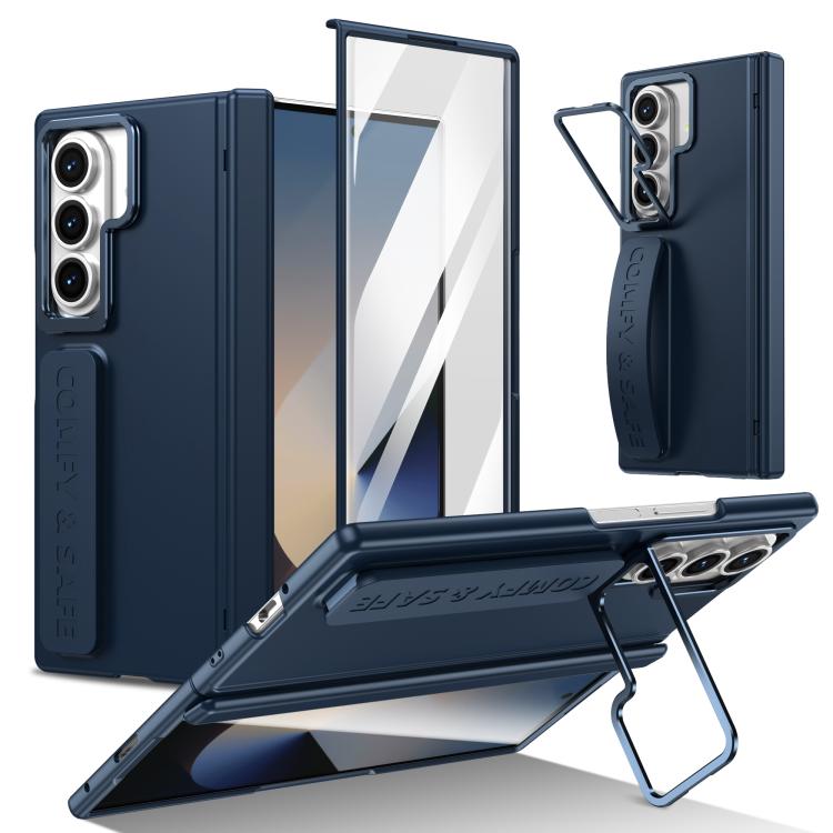 Funda para teléfono con soporte para lente integrada y correa para Samsung Galaxy Z Fold7 (azul oscuro)