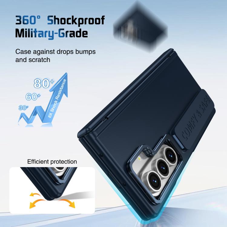 Funda para teléfono con soporte para lente integrada y correa para Samsung Galaxy Z Fold7 (azul oscuro)