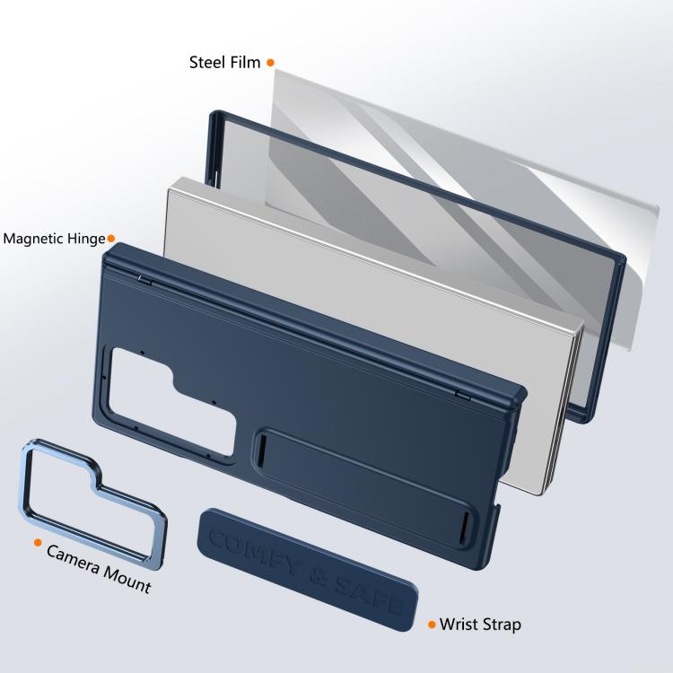 Funda para teléfono con soporte para lente integrada y correa para Samsung Galaxy Z Fold7 (azul oscuro)