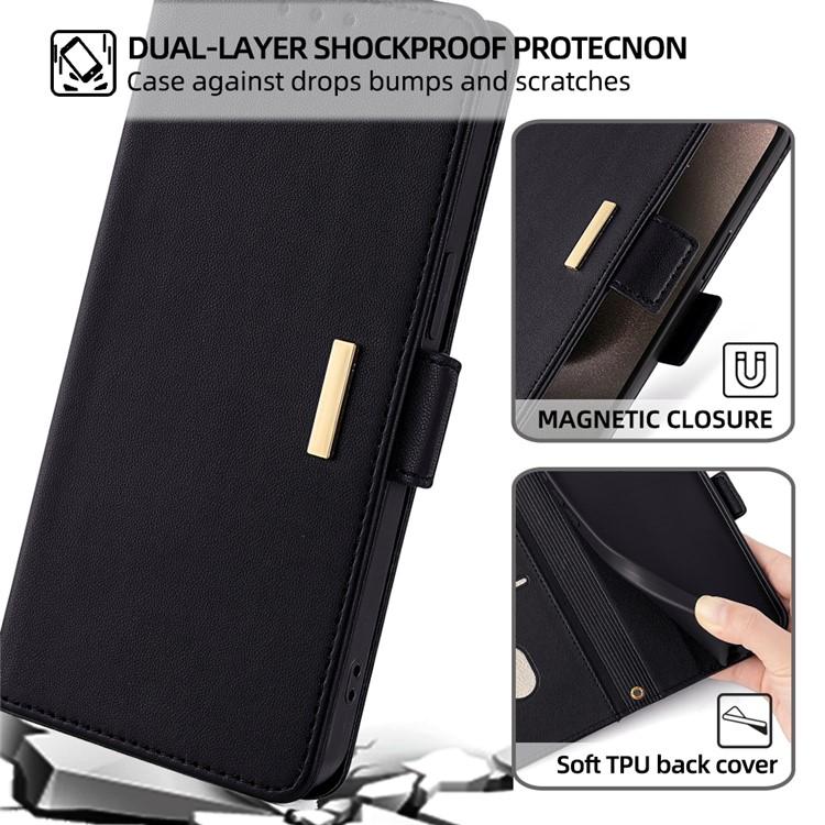 Funda de cuero con cadena cruzada para Samsung Galaxy S25 5G (negra)