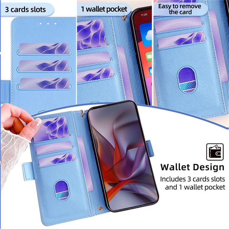 Funda de cuero con cadena cruzada para Samsung Galaxy S25 5G (azul)