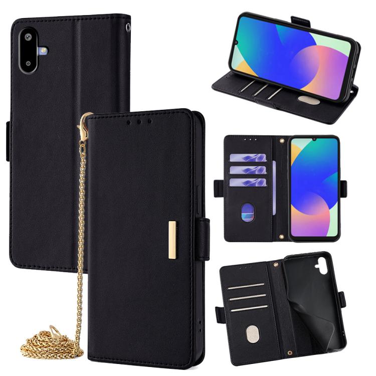 Funda de cuero con cadena cruzada para Samsung Galaxy F06 5G (negra)