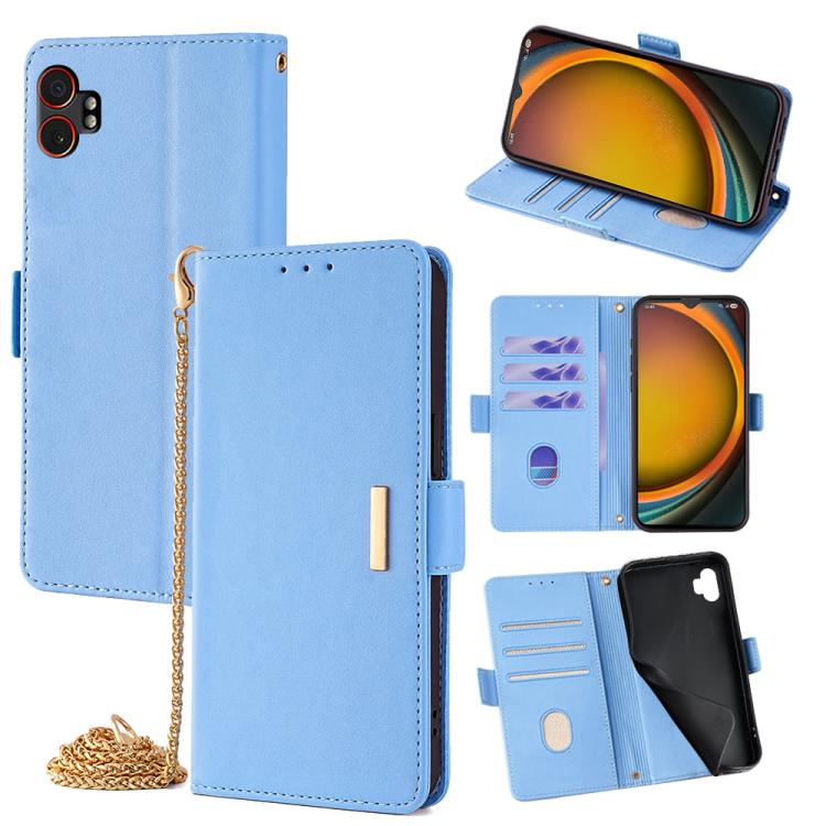 Funda de cuero con cadena cruzada para Samsung Galaxy Xcover 7 Pro 5G (azul)