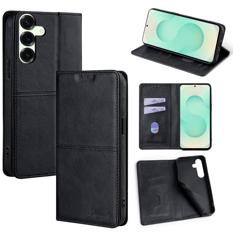Funda de cuero magnético con textura de vaca para Samsung Galaxy S25+ 5G (negro)