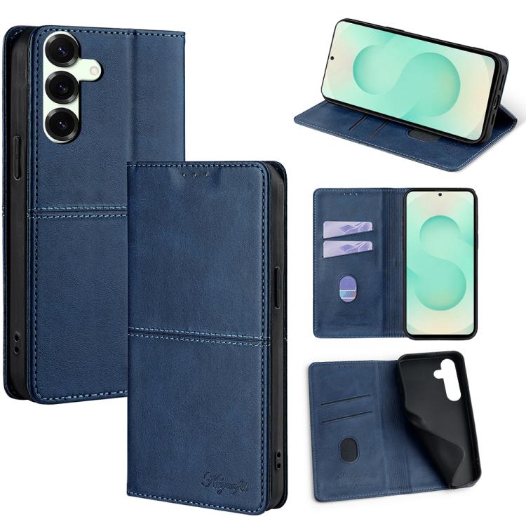 Funda de cuero magnético con textura de vaca para Samsung Galaxy S25+ 5G (azul)