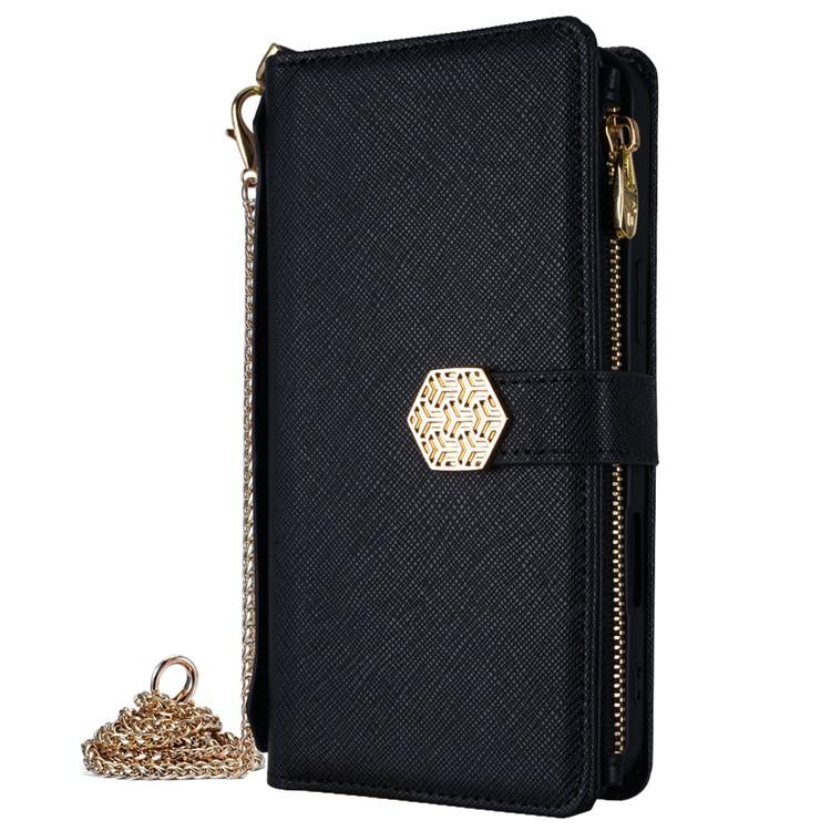 Funda de cuero con textura cruzada y asa cruzada para Samsung Galaxy F06 5G (negro)