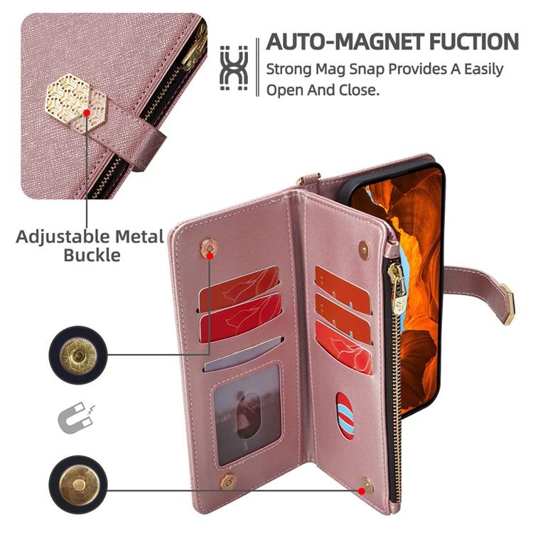Funda de cuero con textura cruzada y asa cruzada para Samsung Galaxy F06 5G (oro rosa)