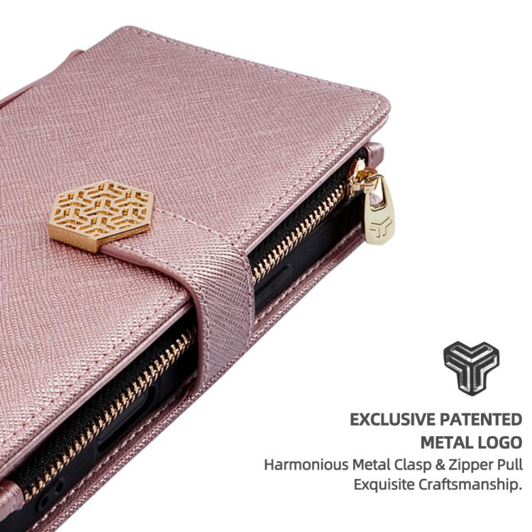 Funda de cuero con textura cruzada y asa cruzada para Samsung Galaxy F06 5G (oro rosa)
